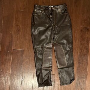 Women’s Straight Leg Faux Leather Jeans - Dark Brown